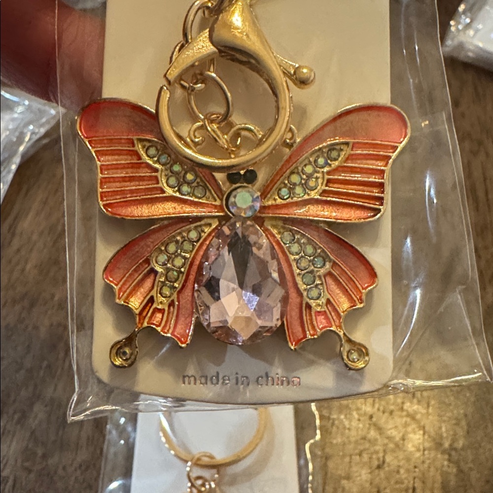 Light Pink Rhinestone Butterfly Keychain